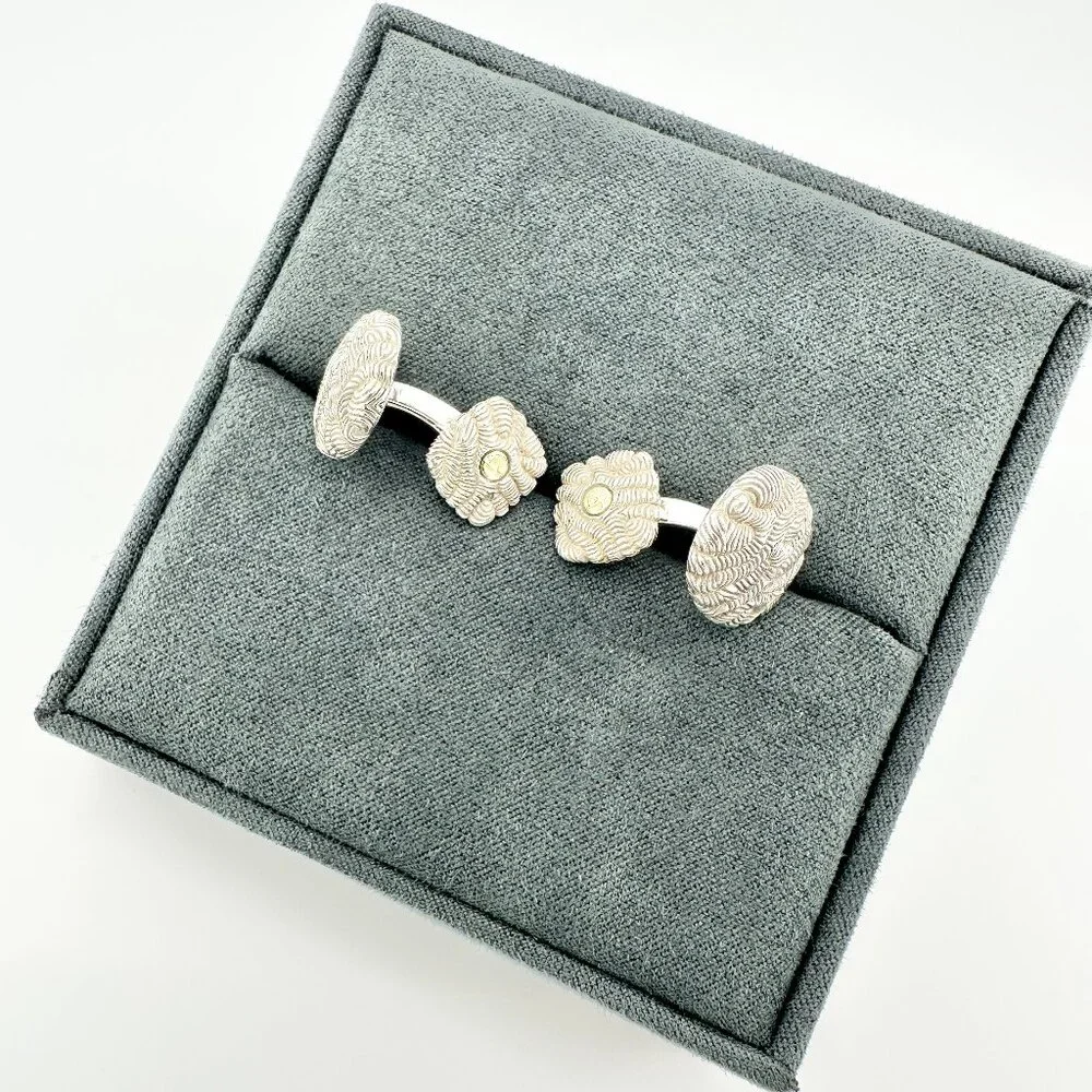 David Yurman Sea Coral Cufflinks w/ Sterling Silver & 18K Yellow Gold - RARE